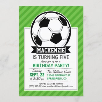 Soccer Ball; Green Stripes Invitation by Birthday_Party_House at Zazzle