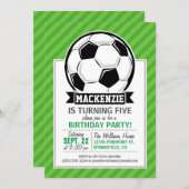 Soccer Ball; Green Stripes Invitation (Front/Back)