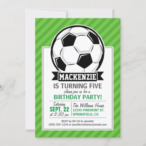 Soccer Ball Green Stripes Invitation
