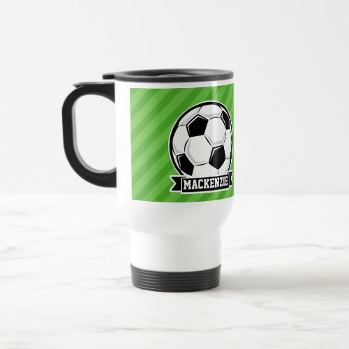 Soccer Ball Green Stripes Travel Mug