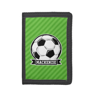Soccer Ball; Green Stripes Tri-fold Wallet