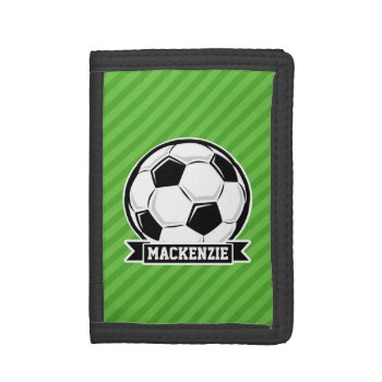 Soccer Ball; Green Stripes Tri-fold Wallet by Birthday_Party_House at Zazzle