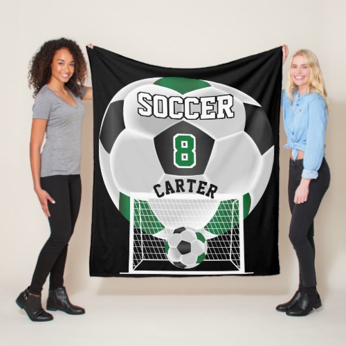 Soccer Ball _ Green White and Black Fleece Blanket