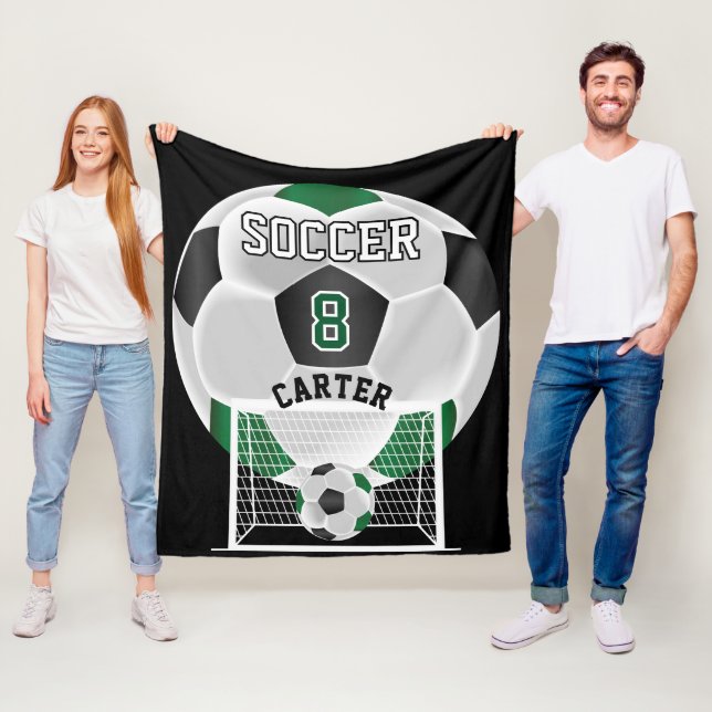 Soccer Ball - Green, White and Black Fleece Blanket (In Situ)