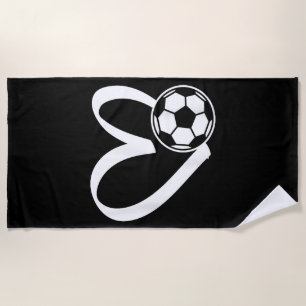 Soccer Ball Heart Beach Towel