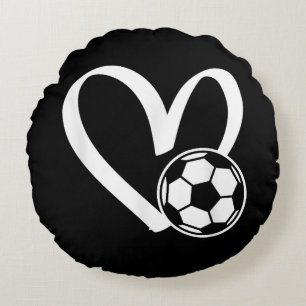 Soccer Ball Heart Round Pillow