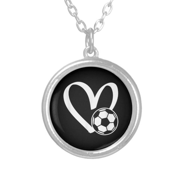 Soccer Ball Heart Silver Plated Necklace (Front)