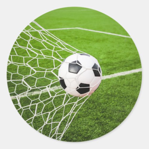 Soccer Ball Hitting Goal Net Classic Round Sticker