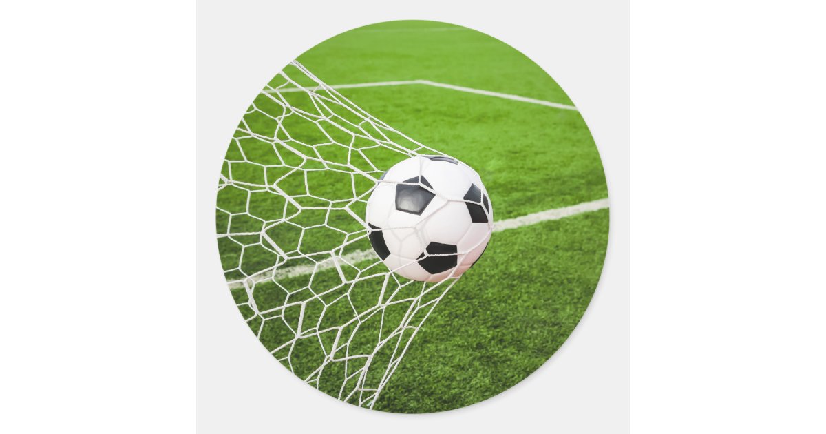 Soccer Ball Hitting Goal Net Classic Round Sticker Zazzle Com