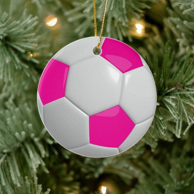 Soccer Ball | Hot Pink Ceramic Ornament (Tree)