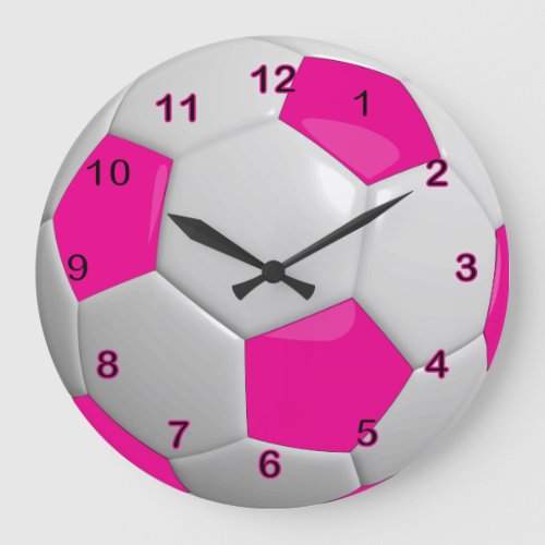Soccer Ball  Hot Pink Large Clock