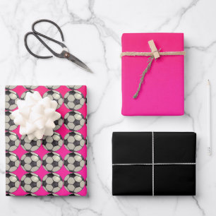 Soccer Ball / Hot Pink Wrapping Paper Sheets