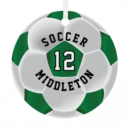 Soccer ⚽ Ball in a Dark Green and White Metal Ornament