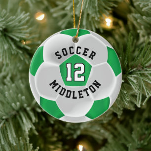 Soccer ⚽ Ball in a Green and White Ceramic Ornament