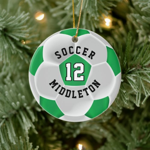 Soccer ⚽ Ball in a Green and White Ceramic Ornament