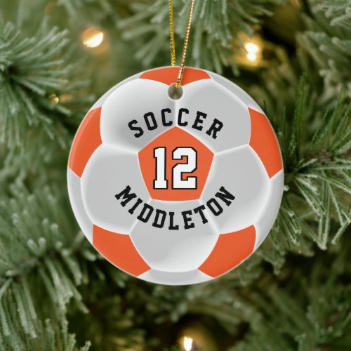 Soccer ⚽ Ball in an Orange and White Ceramic Ornament