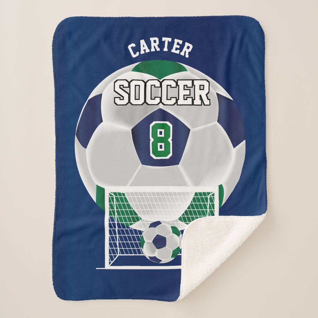 Soccer Ball in Dark Green and Blue Sherpa Blanket | Zazzle