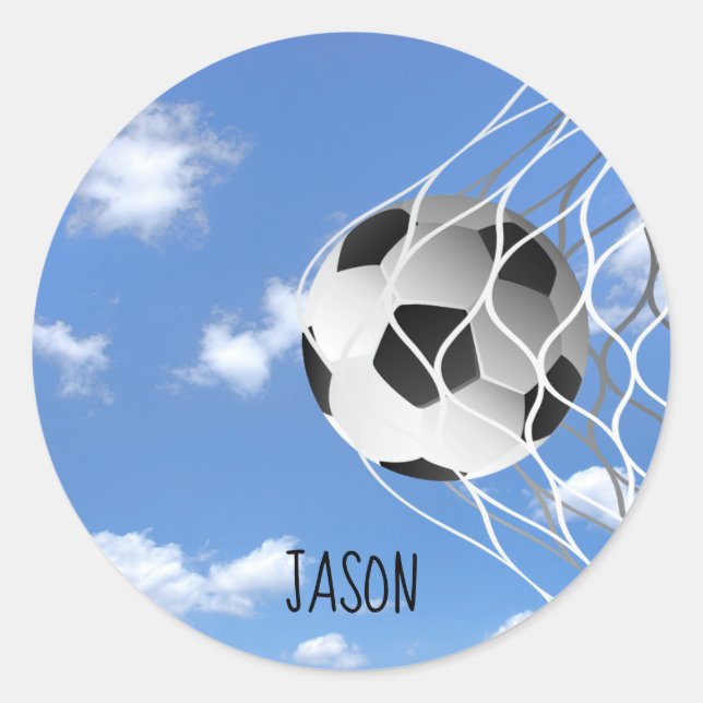 soccer ball in net classic round sticker (Front)