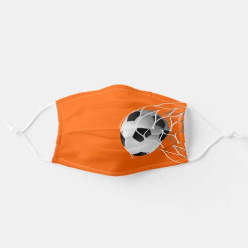 soccer ball in net on orange adult cloth face mask