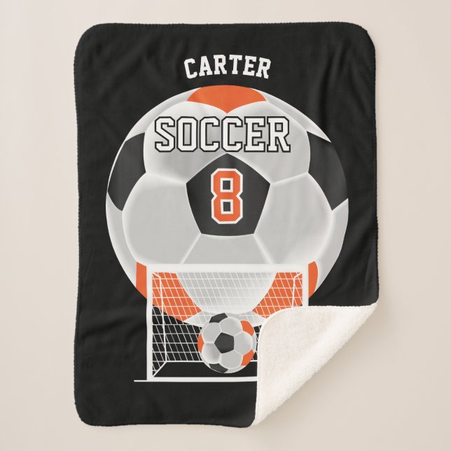 Soccer Ball in Orange, White and Black Sherpa Blan Sherpa Blanket (Front)