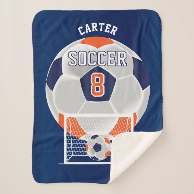 Soccer Ball in Orange, White and Blue Sherpa Blank Blanket (Front)