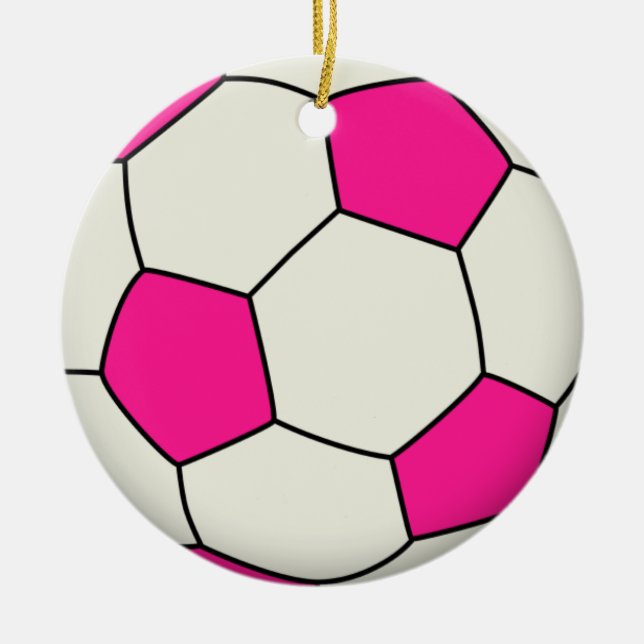 Soccer Ball in Pink Ceramic Ornament (Front)