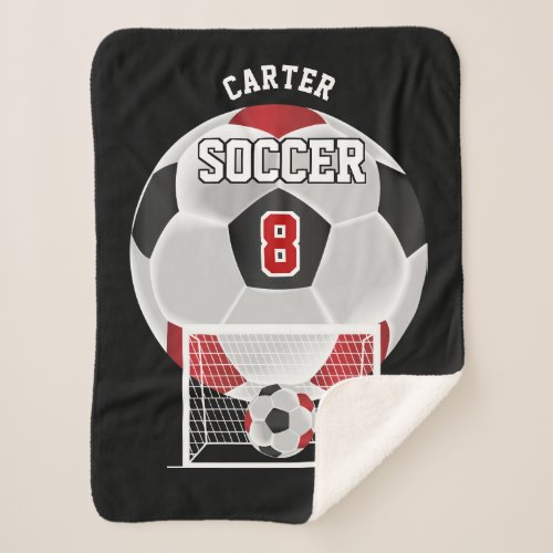 Soccer Ball in Red White and Black with DIY Text Sherpa Blanket