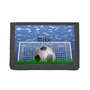 Soccer ball in the net, customizable tri-fold wallet