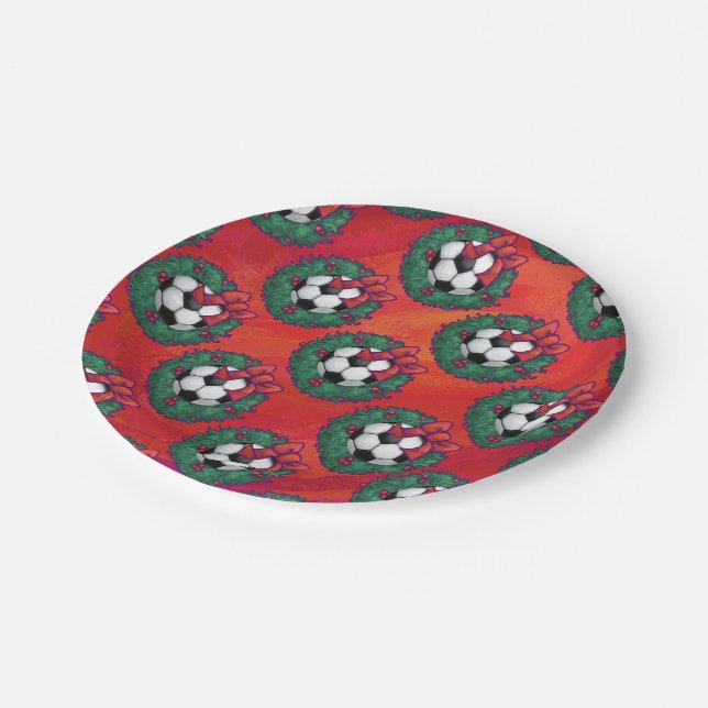 Soccer Ball in Wreath Pattern on Red Paper Plates (Angled)