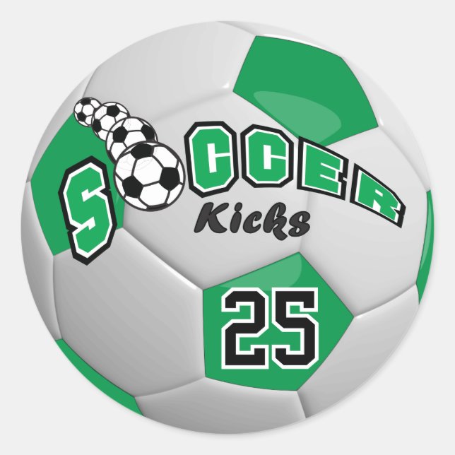 Soccer Ball Kicks |  Green Classic Round Sticker (Front)
