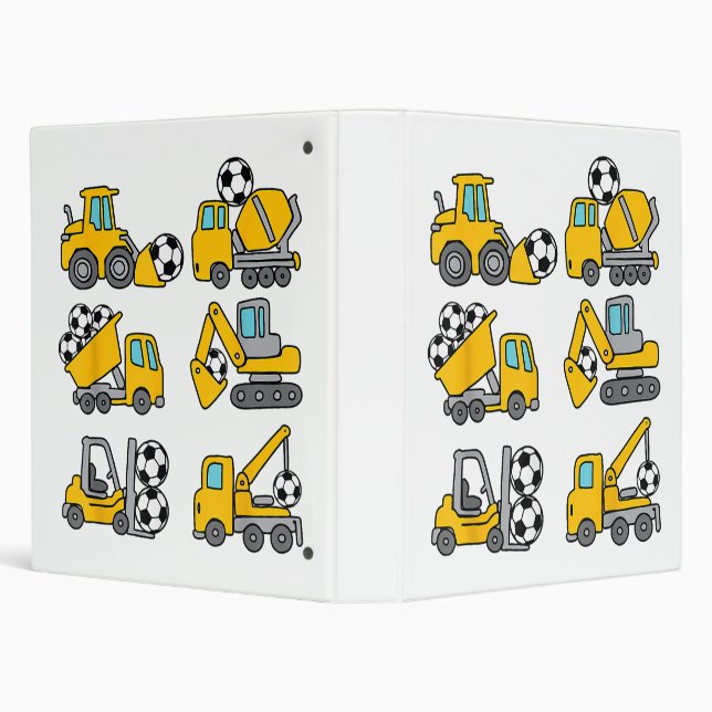 Soccer Ball Kids Football Construction Trucks 3 Ring Binder (Background)