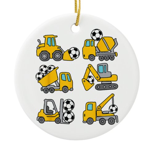Soccer Ball Kids Football Construction Trucks Ceramic Ornament