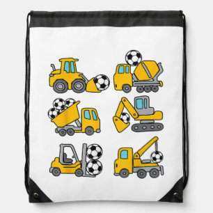 Soccer Ball Kids Football Construction Trucks Drawstring Bag