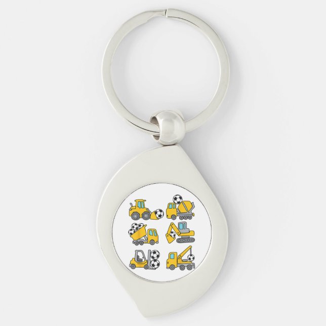 Soccer Ball Kids Football Construction Trucks Keychain (Front)