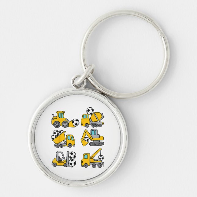 Soccer Ball Kids Football Construction Trucks Keychain (Front)