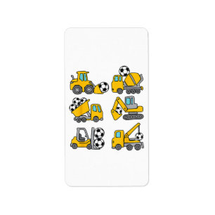 Soccer Ball Kids Football Construction Trucks Label