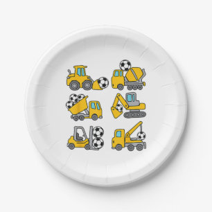 Soccer Ball Kids Football Construction Trucks Paper Plates