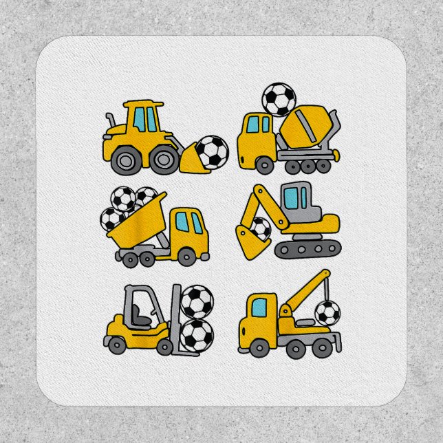 Soccer Ball Kids Football Construction Trucks Patch (Front)