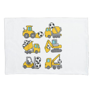 Soccer Ball Kids Football Construction Trucks Pillow Case