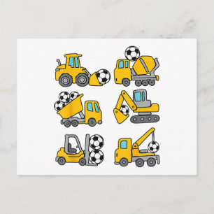 Soccer Ball Kids Football Construction Trucks Postcard