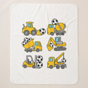 Soccer Ball Kids Football Construction Trucks Sherpa Blanket
