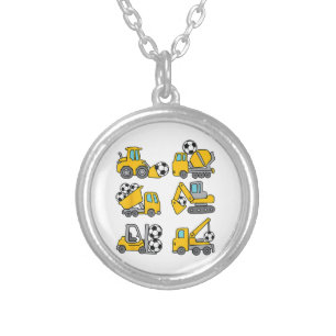 Soccer Ball Kids Football Construction Trucks Silver Plated Necklace