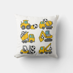 Soccer Ball Kids Football Construction Trucks Throw Pillow