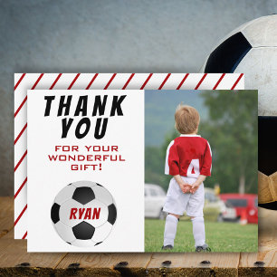Soccer Ball Kids Photo Birthday Thank You Card