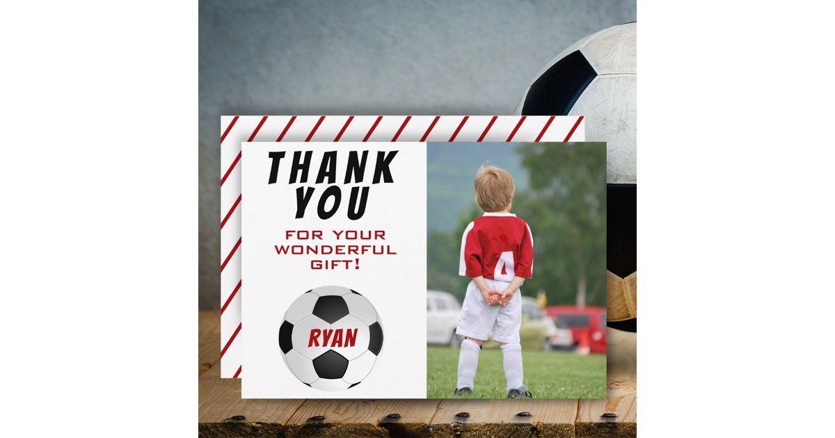 Soccer Ball Kids Photo Birthday Thank You Card | Zazzle