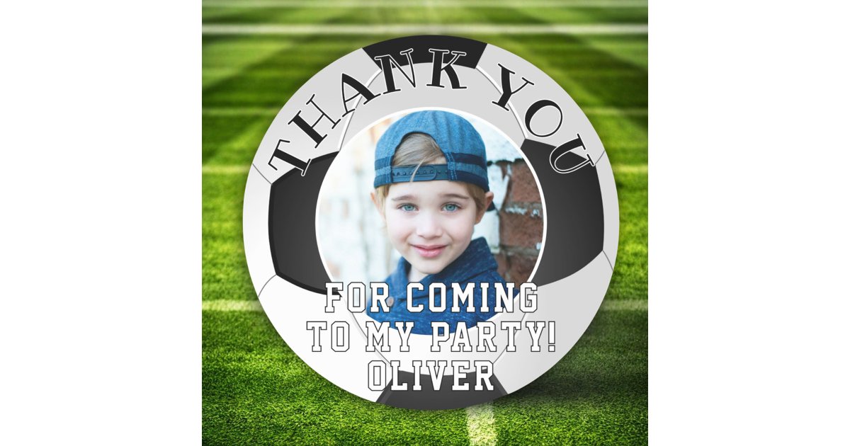 Soccer Ball Kids Photo Birthday Thank you Classic Round Sticker | Zazzle