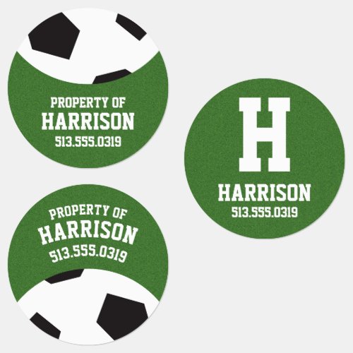 Soccer ball label with kid name
