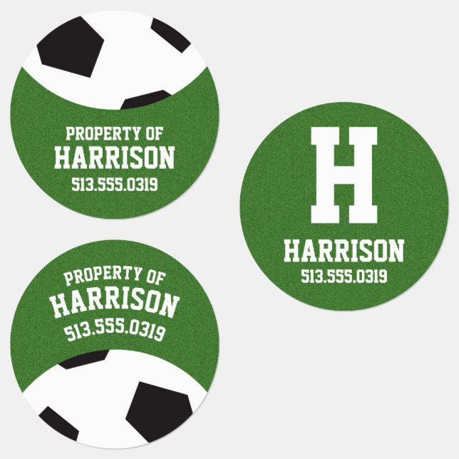 Soccer ball label with kid name (Group)