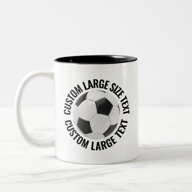 Soccer Ball & Large Text BLACK 11oz Custom Two-Tone Coffee Mug (Left)