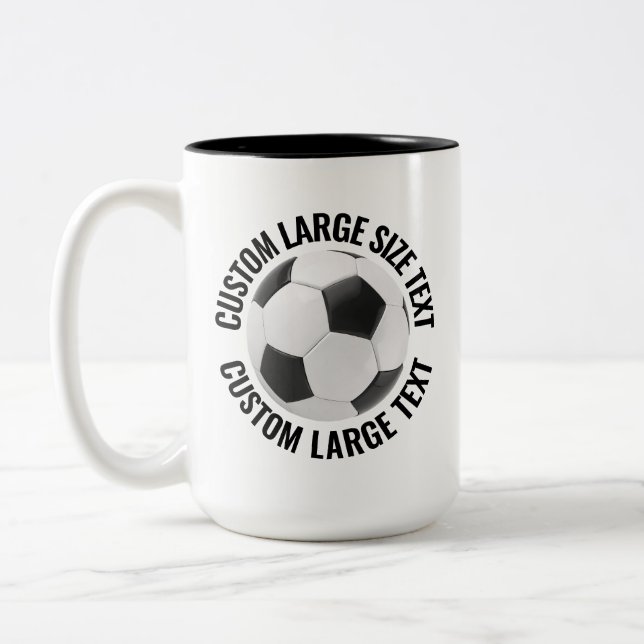 Soccer Ball & Large Text BLACK 15oz Custom Two-Tone Coffee Mug (Left)